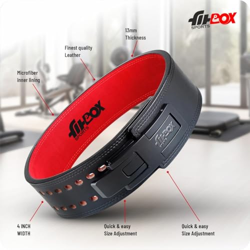 Image of FitBox Sports Pro Lever Weightlifting & Powerlifting Belt - Leather Gym Belt for Heavy Lifting, Squats, Deadlifts - Strong Back Support & Double | Men & Women L /XL (Black)