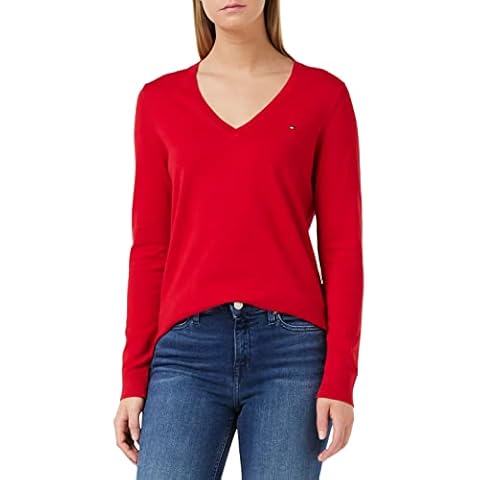 Tommy Hilfiger Damen Strickpullover Heritage V-Nk Sweater mit V-Ausschnitt Cover