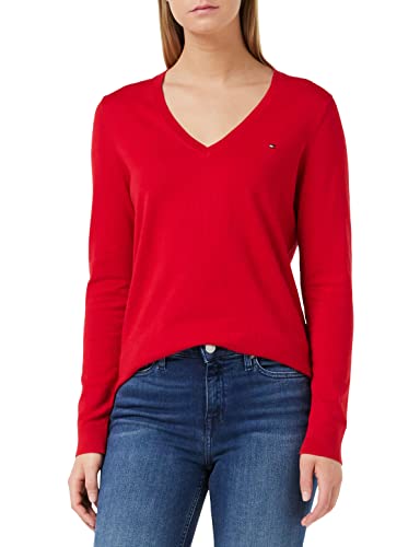 Tommy Hilfiger Pull en Maille Femme Heritage V-Nk Sweater Col en V, Rouge (Apple Red), S