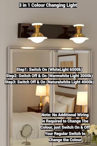 Image of FILLISKA 3 in 1 Double Wall spot /Picture /Display /Mirror Light with Adjustable Head and Colour Changing Function (BlackGold-6513)(1 Year Warranty)