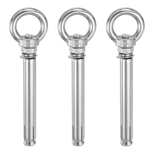 PATIKIL Tornillo Anclaje Para Concreto M8x100mm, 3 Piezas Anillos Acero Inoxidable 304 Para Elevación Y Fijación, Anclajes Tornillo Con Ojal Para Paredes Ladrillo, Concreto, Plateado