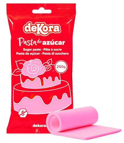 Dekora - Fondant Rosa | Pasta de Fondant para Tartas - Cobertura para Bizcochos, Tartas, Pasteles, Magdalenas o Cupcakes con el que Poder Hacer Todo Tipo de Decoraciones - 250 gr