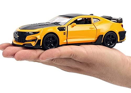 Image of 1:32 Buumble Bee Cheevrolet Camaro Diecast Metal Pullback Openable Doors Toy Cars with Flashing Light&Musical Sound for Gifts Toys for Kids Boys Girls Children