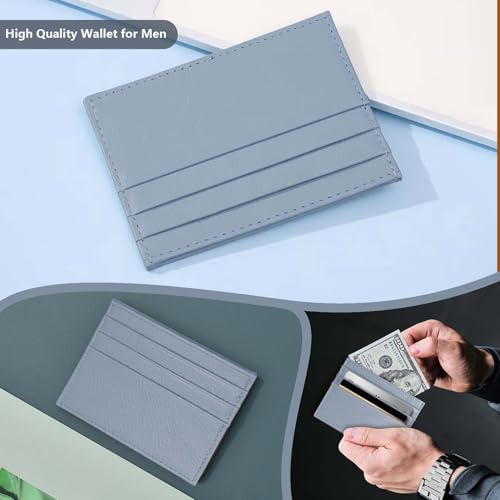 Image of M-Plateau Super Slim Genuine Leather Credit Card Wallet | Card Holder, Small Wallet for Man and Women with 6 Card Slots and 1 Pocket (Grey Blue)
