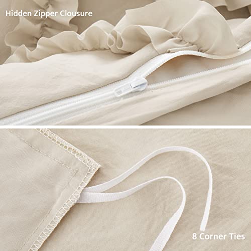 Beige Duvet Cover King Size - Ruffle King Duvet Cover Set, 5 Pieces Textured Duvet Covers Vintage Bedding Set With Zipper Closure, 1 Duvet Cover And 4 Pillowcases #TOP2