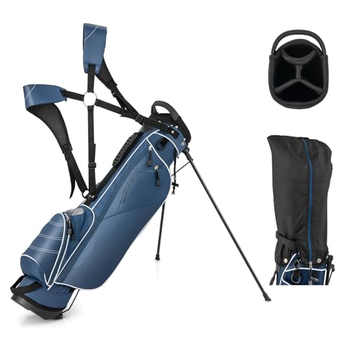 GYMAX Golftasche, stabile Golfschlägertasche mit Griffen & Ständer, Golf-Reisetasche tragbar (Blau)