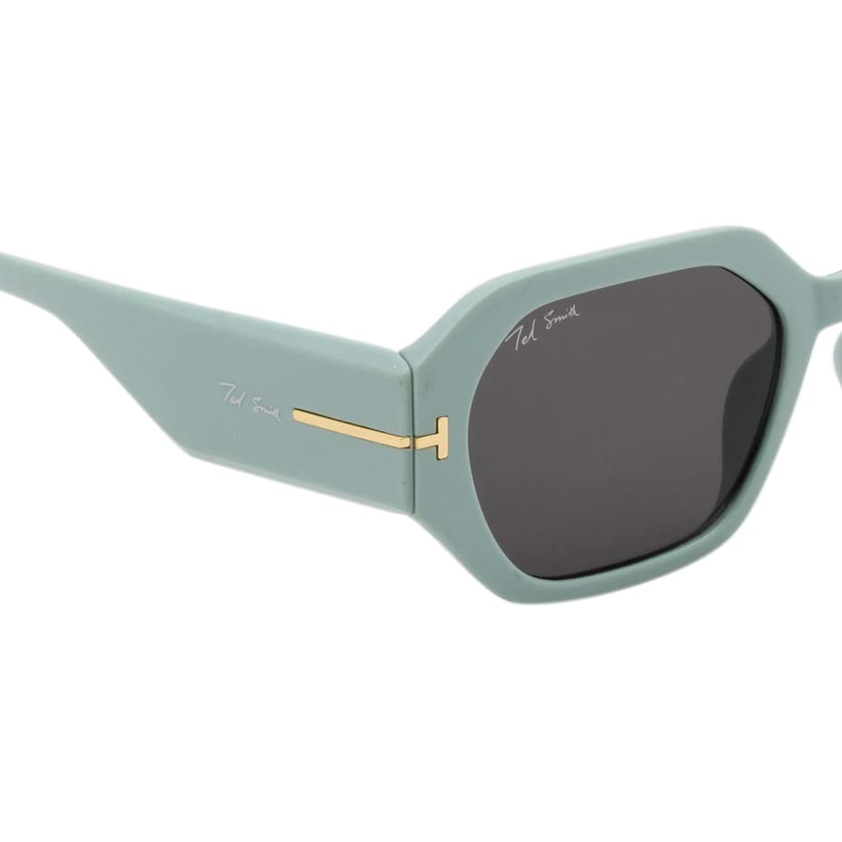 Image of Ted Smith and Stylish Hexagonal Sunglasses For Men Women | Full Rim & 100% UV Protection | Grey Lens & Acetate Frame | Medium | (53-21-145)