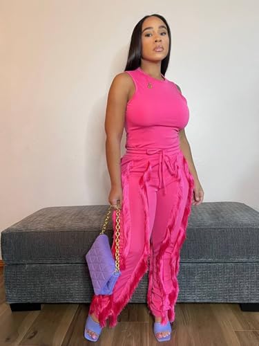Image of EDITCOZY Women Sexy Two Piece Outfits Fringe Pants Set Tassel Club 2 Piece Sets Going Out Birthday Party Night