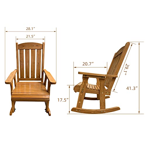 Wooden Rocking Chair With Comfortable Backrest Inclination, High Backrest And Deep Contoured Seat, Solid Fir Wood, Heavy Duty 600 Lbs, For Both Outdoor And Indoor, Backyard, Porch And Patio #TOP2
