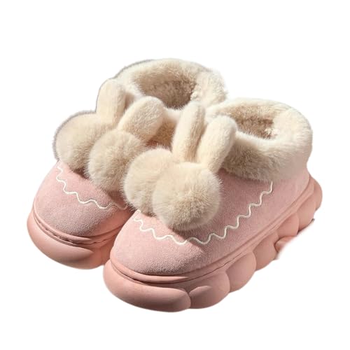 ZQW Chunky Cloud Slippers for Women Bunny Fuzzy Slides Plush Platform Non-Slip Cute Cozy House Shoes for Home Wear Winter