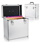 CROWNSHOP LP Storage Case 12" Record Storage Box 12" Vinyl LP Storage Box Case Aluminum Portable Lockable DJ Flight Carry Case Holds 100pcs Albums Vinyl Record Storage (Silver) - Image 8