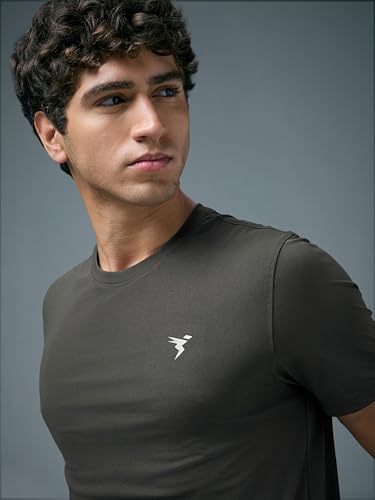 Image of TECHNOSPORT Men's Slim Fit Solid Crew Neck T-Shirt, Cotflex Quick Dry Wrinkle Resistant Polyester Sports Tee for Gym, Running, Training, Sports