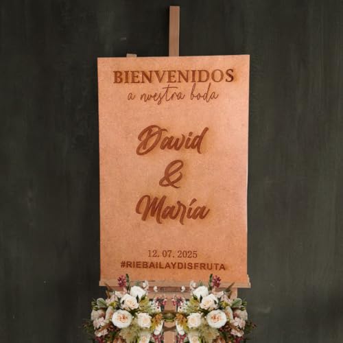 Cartel de Bienvenida Personalizado para Bodas, Bautizos y Comuniones | Cartel MDF Grabado a Láser | 60x40 cm y Más Tamaños | Letrero de Evento Personalizable