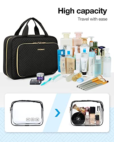 Image of BAGSMART Toiletry Bag Hanging Travel Makeup Organizer with TSA Approved Transparent Cosmetic Bag Makeup Bag for Full Sized Toiletries, Large-Blck