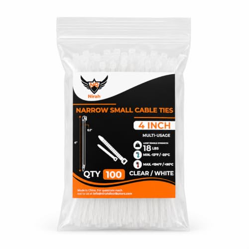 Small Zip Ties 4 inch Clear 18lb Strength 100 pack UV-Resistant Self-locking PA 66 Nylon Small Cable Ties for Home Office Garden Cable Management by Nirah