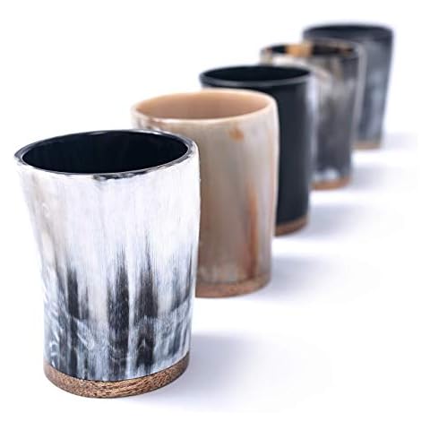 Norse Tradesman Ox-Horn Shot Glass Set (5) - 2 oz Mini-Drinking Horns for Toasting Spirits Cover