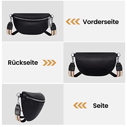 Aucenix Bauchtasche Damen Crossbody Bags - Gürteltasche Handtasche mit Breiter Gurt für Mädchen, Mode Hüfttasche mit verstellbarem Riemen, Stylisch Crossbag mit Premium PU Leder (Schwarz)