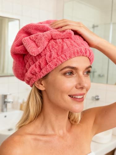 MAYOUTH Mikrofaser Handtuch Haare Super saugfähig 2 Stücke Kopfhandtuch Haarturban Haarhandtuch Schnelltrocknend Turban Geschenke für Damen & Mädchen Dunkelgrau+ Stieg Rot