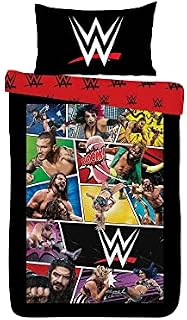 dreamtex WWE Royal Rumble Reversible Duvet Quilt Cover Childrens Wrestling Fan Bedding Boys Girls Gift OFFICIAL (Single), Black/Red