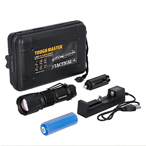 Linterna LED, TOUGH MASTER brillante antorcha de camping, 400 lúmenes de mano al aire libre recargable 5 modos de iluminación compacta aluminio táctica portátil resistente al agua luz Cover