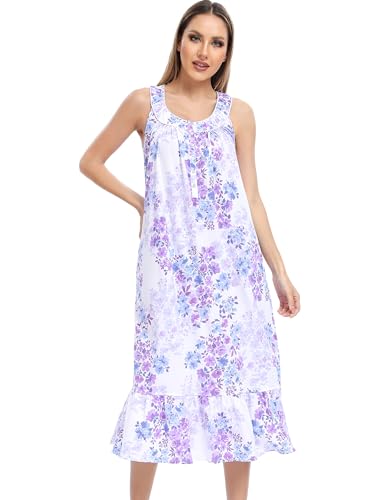 Image of 100% Cotton Nightgowns for Women Soft Ladies Gowns Sleepwear Long Sleeveless Nightgown