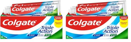 Colgate Triple Acción Pasta de Dientes, Pack 2 Uds x 75ml, Dentífrico con Flúor, Pasta de Dientes Anticaries, Ayuda a Mantener los Dientes Blancos, Refresca el Aliento, para Toda la Familia