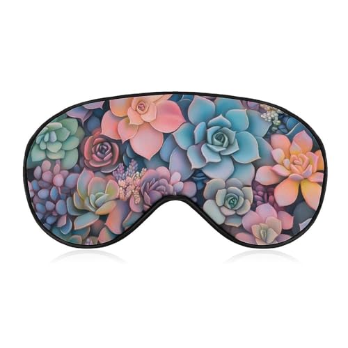 Colorful Succulents Sleep Mask Eye Shade Cover Adjustable Strap for Travel Lunch Break Women Men