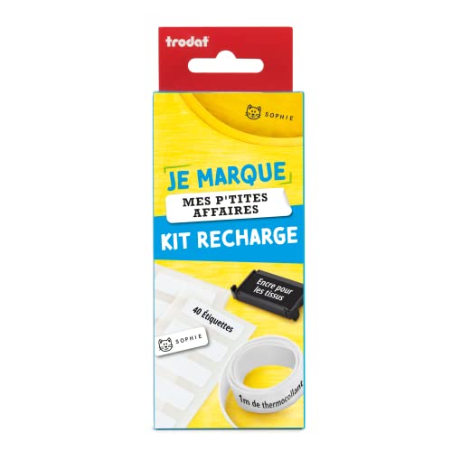 Kit di ricarica per timbri 'I Mark mes P'tites Affarires' per segnare gli affari dei vostri bambini - Cassetta di inchiostro nera + etichette + nastro termoadesivo - Ideale per contrassegnare i