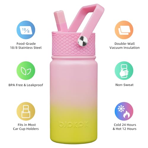 Image of BJPKPK Insulated Water Bottle, 15oz Stainless Steel with Straw Lid