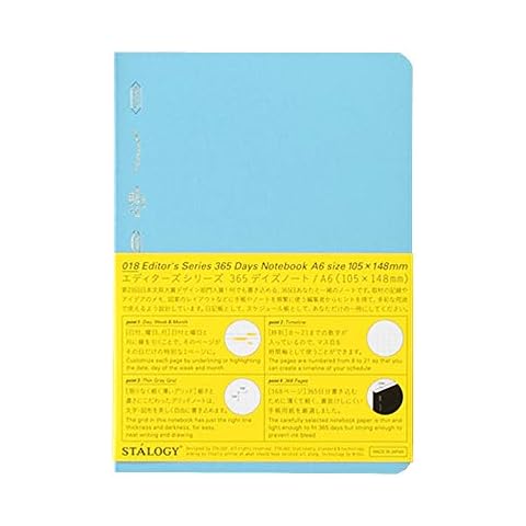 Nitoms STALOGY Notebook, A6, Squared, 365 Days Notebook, Blue S4113 Cover