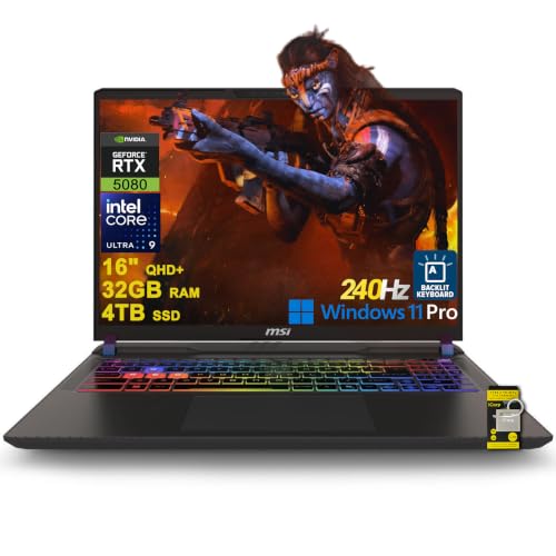 Image of MSI Vector 16 HX AI Gaming Laptop 16 inch QHD+ (2560x1600) 240Hz 100% DCI-P3 Intel 24-core Ultra 9 275HX (>i9-14900HX) 32GB RAM 4TB SSD GeForce RTX 5080 16GB (Up 1334 AI TOPS) RGB Backlit Win11Pro ICP Hub