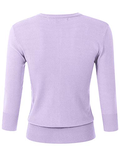 Image of Women's 3 /4 Sleeve Crew Neck Button Down Stretch Knit Cardigan Sweater (S-3XL)