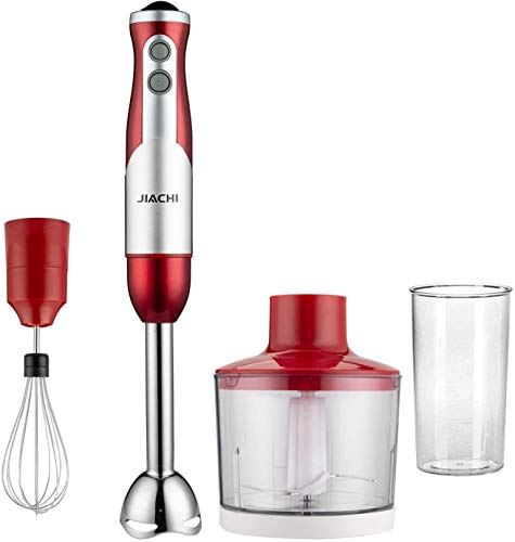 Jiachi 800W Variable Speed Immersion Hand Blender Set Includes Bpa-Free Food Chopper/Egg Beater/Beaker, Titanium Coating Blade, Ergonomic Grip Detachable, Comfortable Silicone Button, Red #TOP24