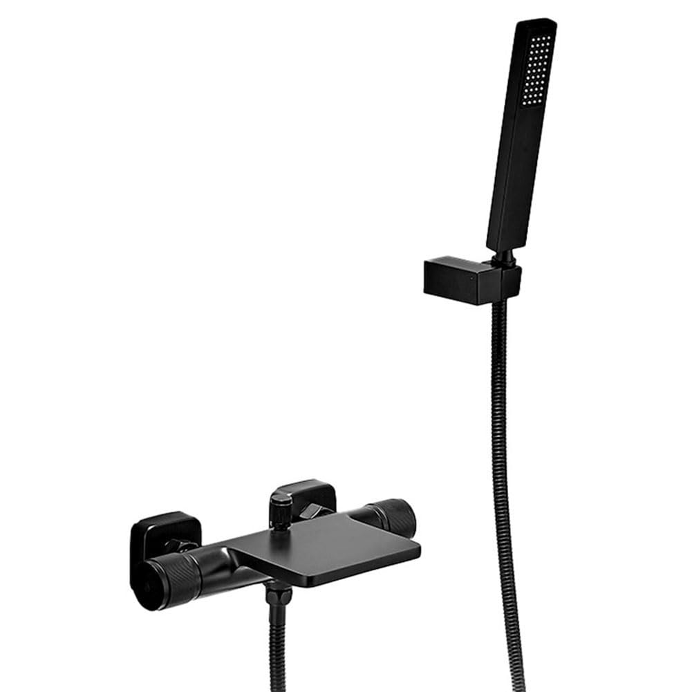 Lakkoakoaa C Waterfall Bath Shower Mixer Tap Wall Mounted Bathtub Faucet Modern Brass Dual Handle Bath Taps, Bathroom Tub Faucet, With Handshower And 1.5M Shower Hose, Black
