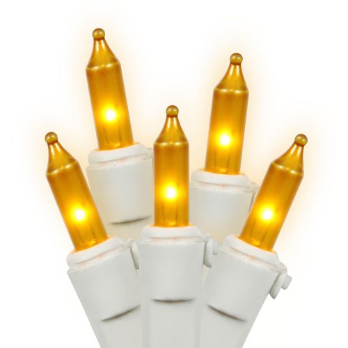 Gold Frost Christmas Lights on White Wire - 50 Count (Bulb Spacing: 4