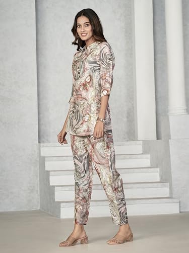 Image of NAINVISH Women Muslin Floral Co-Ord Set | Ethnic | Casual Wear Pant Top Set | Fancy | Full Pair Set | Kurtis Sets | Kurta Pant Set