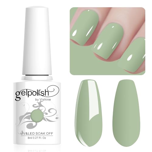 Vishine Vernis Gel Semi Permanent Macaron Vert olive Pastel Vernis à Ongles UV Gel Soft Bright Colors Longue Durée Soak Off Nail Art Manicure Salon 8ml LM225