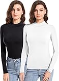 MRIGNT 2 Pack Women’s Turtleneck Slim Fit Tops Long Sleeve Soft Base Layer Shirts Black, White