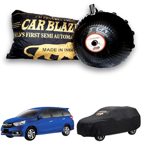 Image of CARBLAZER Portable & Semi-Automatic Full Body Car Covers: Heavy Duty Device| Anti-Theft| Dust & Scratch Proof | Water & Wind Resistant|Custom Fit| Dual-Side Cover, Compatible for car Black-mfn