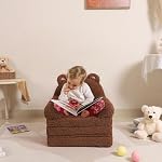 MOMCAYWEX Canapé pour enfants, Couch Sherpa avec Coussins en mousse Tri-Layer, Sièges confortables pour les enfants, Petit, Brun