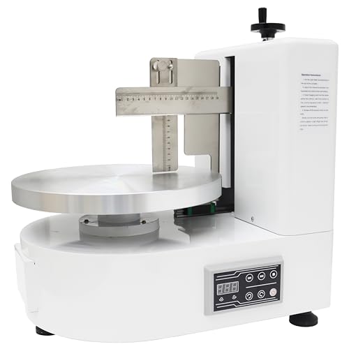 TECHTONGDA Cake Cream Spreading Frosting Icing Turntable Electrical Automatic Coating Machine with Graduated Scraper 40-180RPM Rotating Speed with Triangular Base for 4-12inch Cakes White