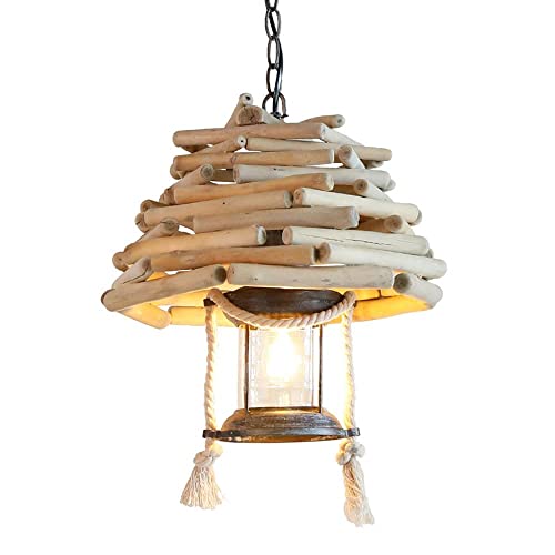 Plafond éclairage retro chandelier bois suspendu lanterne barn