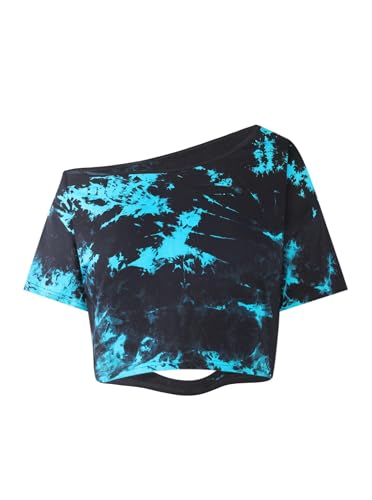 Remidoo Women's Off The Shoulder Cut Out Top Half Sleeve Tie Dye