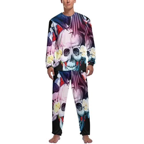 Haut et bas de pyjama homme manches longues imprimé crânes en sucre confortable