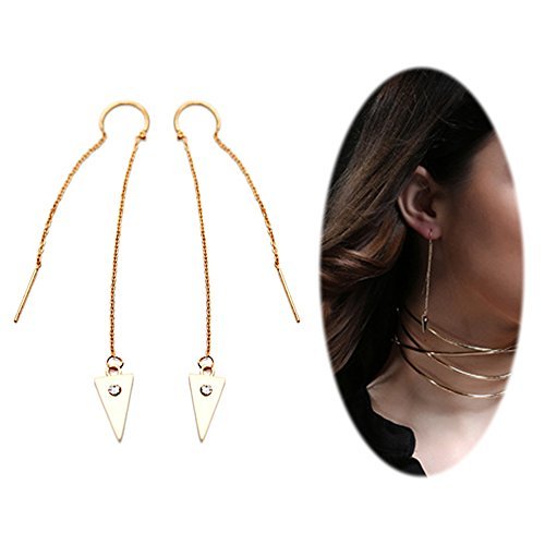 Threader Drop Earring Dangle Ear Long Bar Chandelier Tassel Chain Retro Triangle Crystal Ear Line Jewelry Triangle