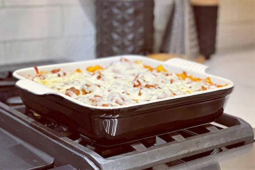 Partito Bella 13X9X3.5" Rectangle Premium Stoneware Baking Dish W/Lid Classic - Kitchen Baker For Lasagna, Casserole, Vegetables, & Dessert (Black, 10"X10" Square Baker) #TOP4