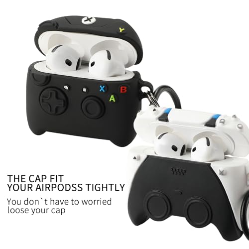 Image of [2Pack] Gedicht for Apple Airpods 4th Generation Case Cover(2024), Cute Cartoon Game Consoles Soft Silicone Protective Cases for Airpods 4 Case with Keychain for Women Men, Controller Black+White