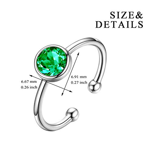 Aoboco Sterling Silver Created Emerald Ring For Women May Birthstone Adjustable Stackable Wrap Open Ring, Crystals From Austria #TOP3