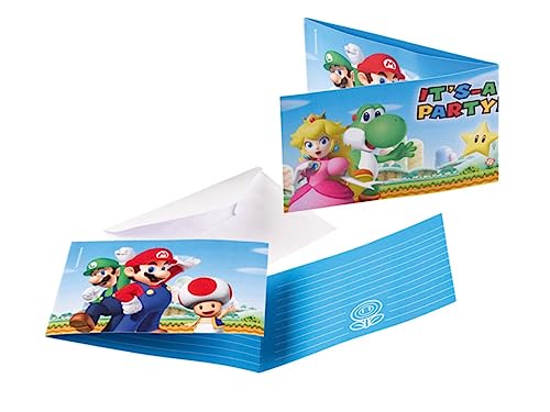 Lote de 16 convites infantis decorativos 'Super Mario Bros com sobre'. Complementos. Presentes baratos para festas de aniversário, casamentos, batizados, comunhões e eventos. AB