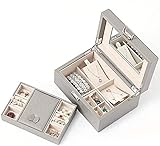 CCKUYT Joyero retro de madera con cerradura, organizador grande con espejo, con llave, funda de piel sintética de microfibra, el mejor regalo para mujeres y niñas (Gre